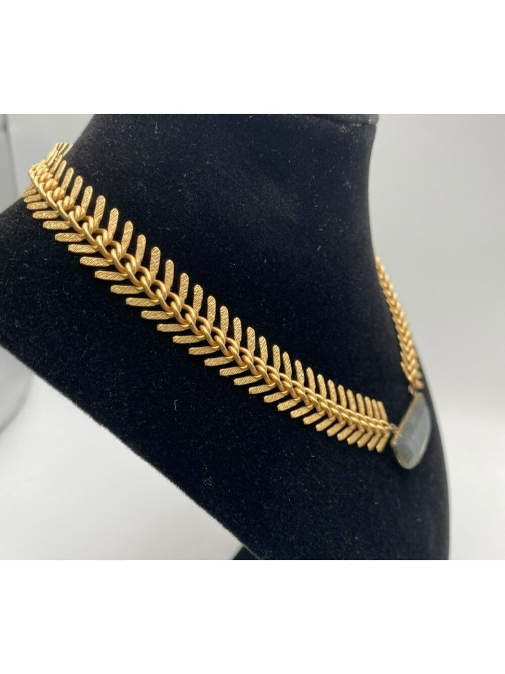 Swara Labradorite Necklace Fishbone Artisan Handmade Brass 14k Gold Plated - Picture 3 of 7